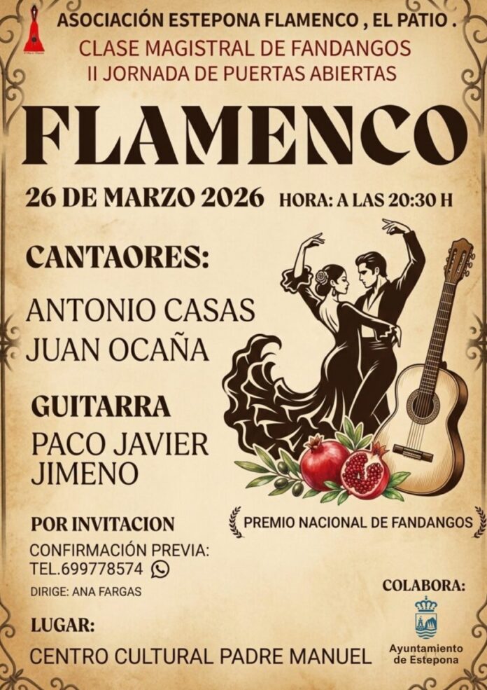 La Asociación Estepona Flamenco El Patio celebra este jueves su II Jornada de Puertas Abiertas con una clase magistral de Fandangos y entrada gratuita