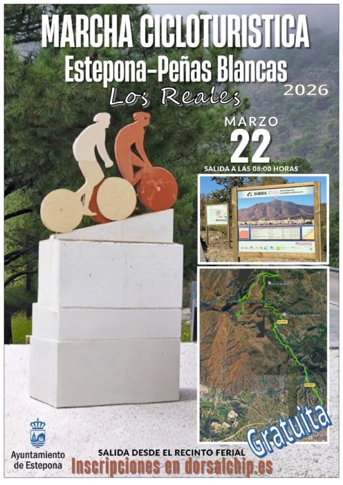 cartel Cicloturista RUTA MÍTICA La carretera MA-8301 a Sierra Bermeja cerrará cuatro horas y media el 22 de marzo por la Marcha Cicloturista Peñas Blancas-Los Reales