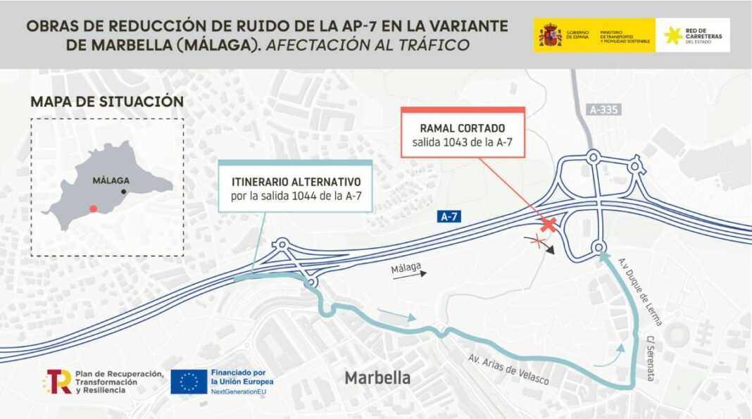 La AP-7 corta la salida 1043 en sentido Málaga entre el 19 y el 24 de abril por obras antiruido