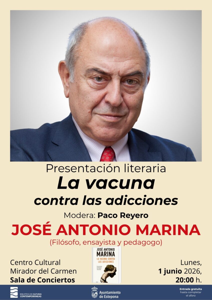 José Antonio Marina lleva a Estepona el 1 de junio su ensayo sobre adicciones, recién publicado por Ariel tras 'La vacuna contra la insensatez'