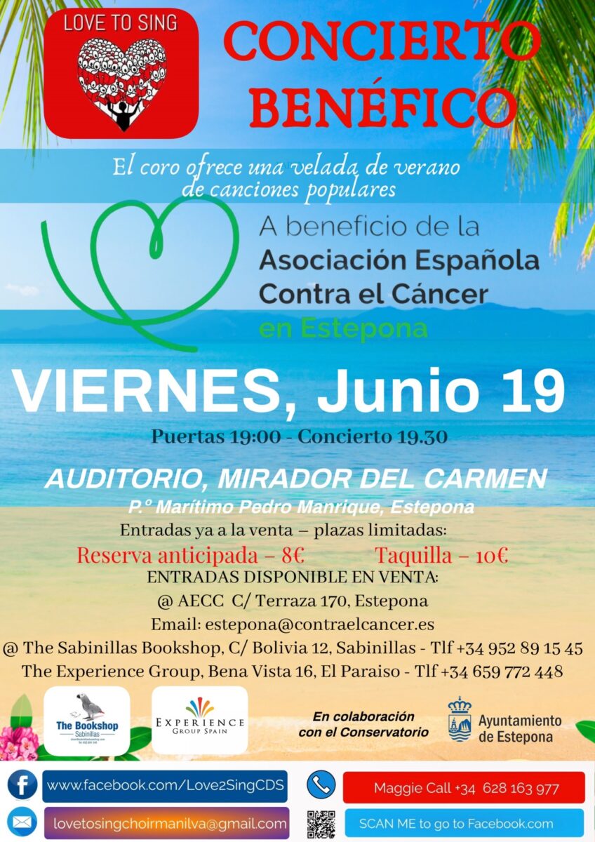 El Coro Love to Sing recauda fondos para la AECC Estepona con un concierto el viernes 19 de junio en el Mirador del Carmen