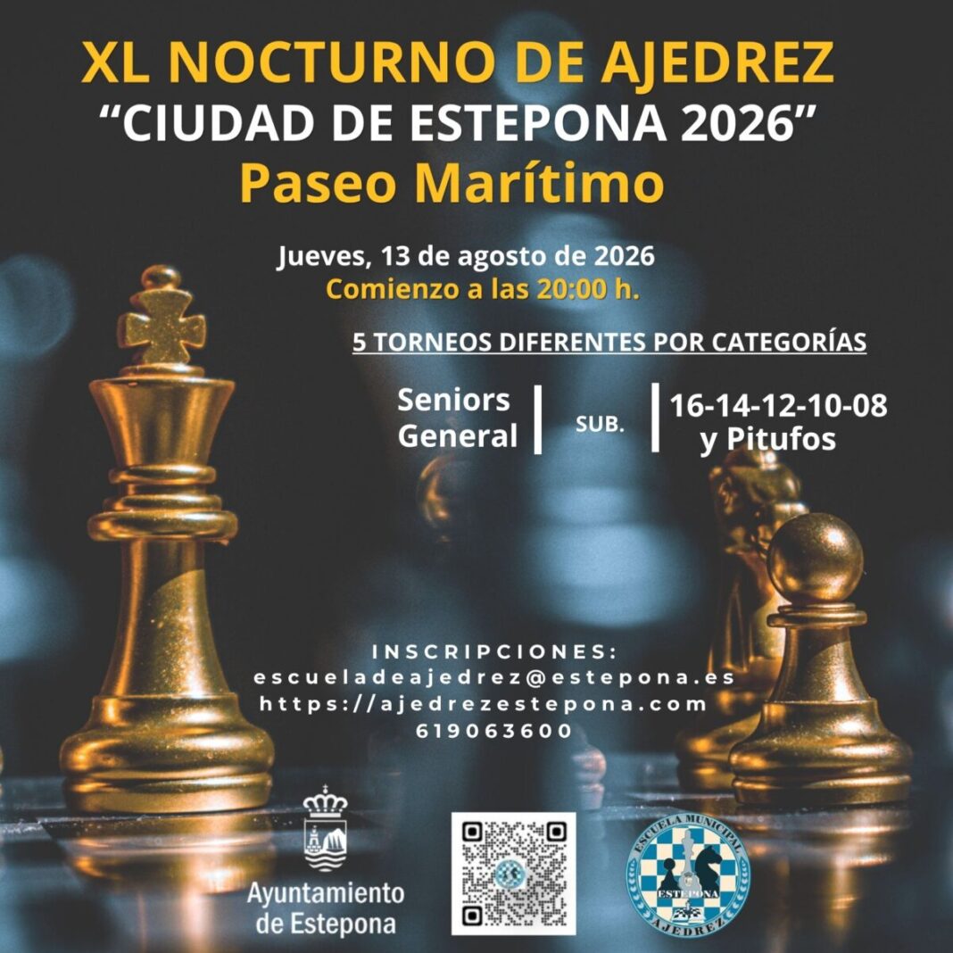 El Torneo Nocturno de Ajedrez ‘Ciudad de Estepona’ alcanza su cuadragésima edición el 13 de agosto en el Paseo Marítimo